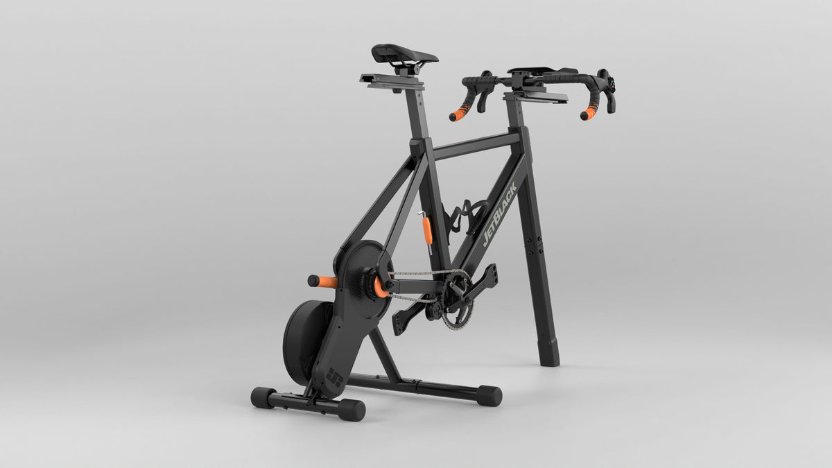 VICTORY Frame with aerobars on the VICTORY smart trainer – rear three-quarter view