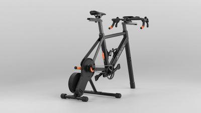 VICTORY Frame with aerobars on the VICTORY smart trainer – rear three-quarter view