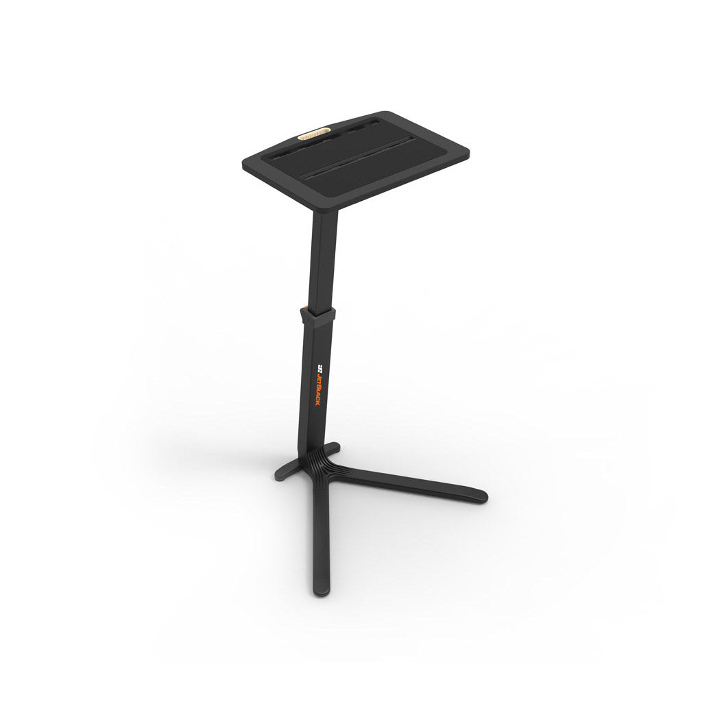 Jetblack trainer table with a platform on a white background indoor cycle training accessories